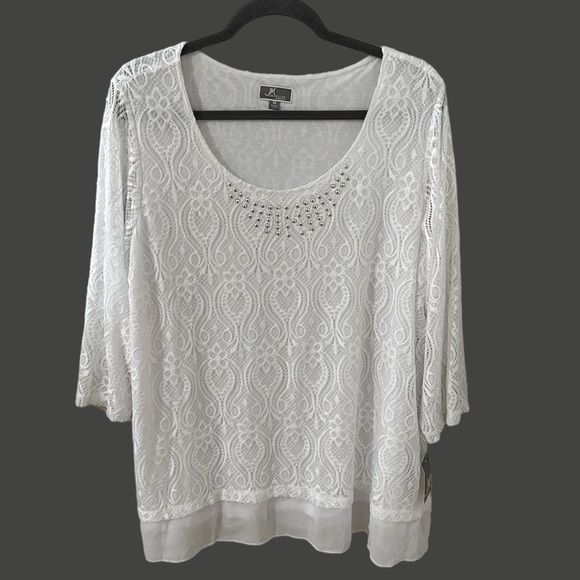 JM Collection Tops - JM collection women white lined laced overlay top 3/4 sleeves size 3x